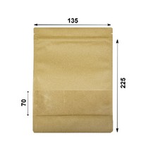 Дой-пак пакет №9 135х225 (35+35) бумажный крафт, с окном 70 мм с замком зип-лок (50шт/уп)